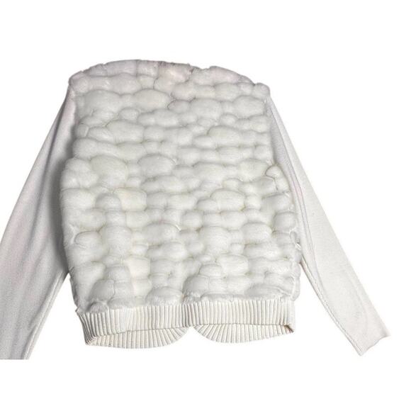 Y2K Lisa International Faux Fur Bubble Cardigan Sweater Ivory Sz S Apres Ski EC - Picture 6 of 16